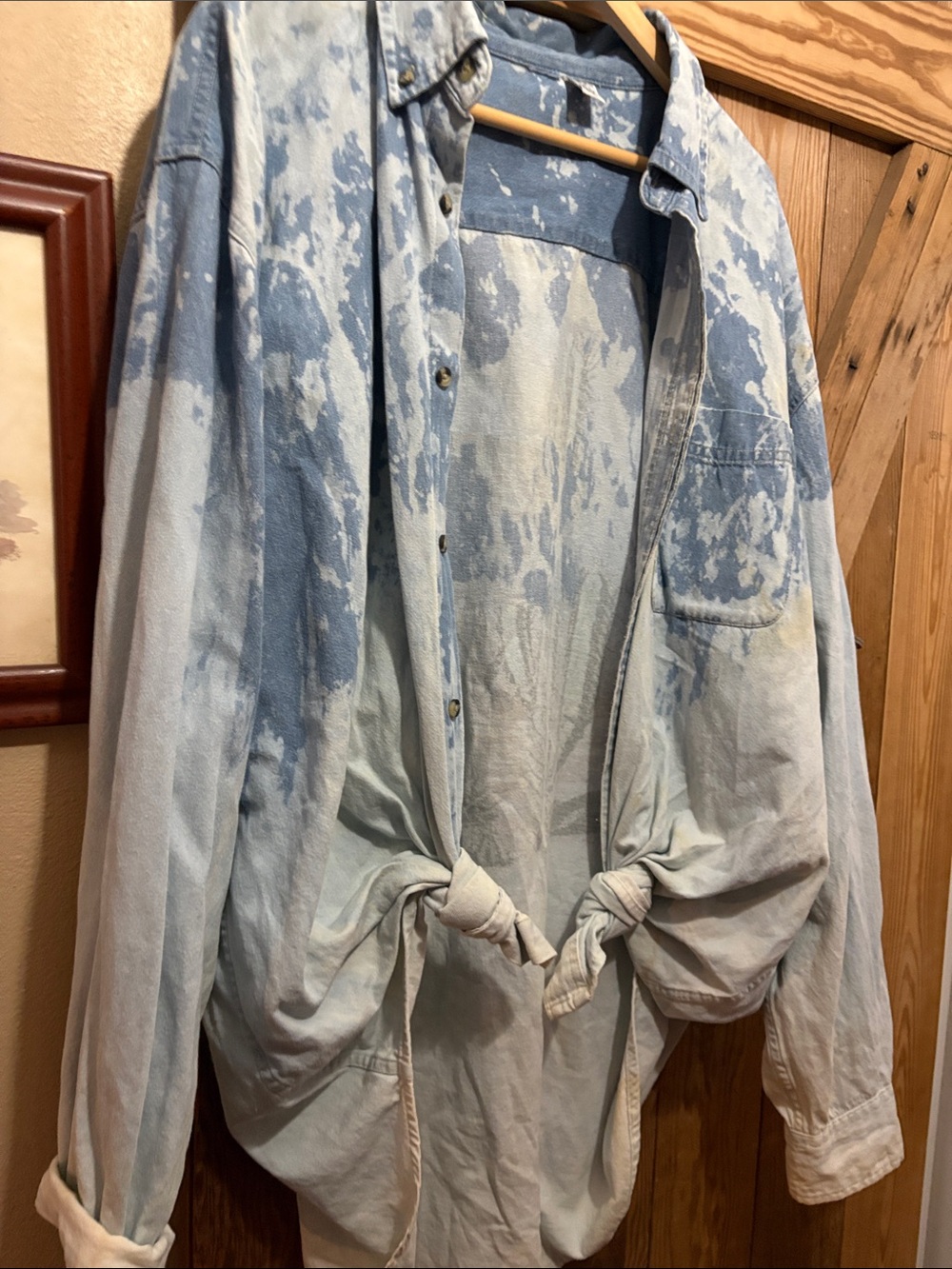Light Blue Tie-Dye Cotton Button-Up Jacket